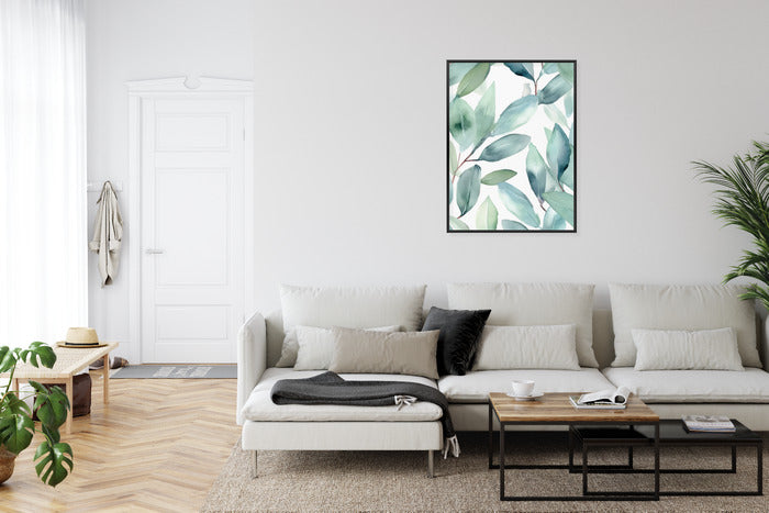 Poster Aquarell-Lorbeerblätter Rahmen Holz Mit Passepartout Farbe Natürlich
