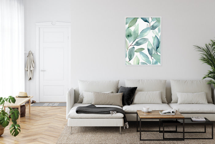 Poster Aquarell-Lorbeerblätter Rahmen Holz Mit Passepartout Farbe Natürlich