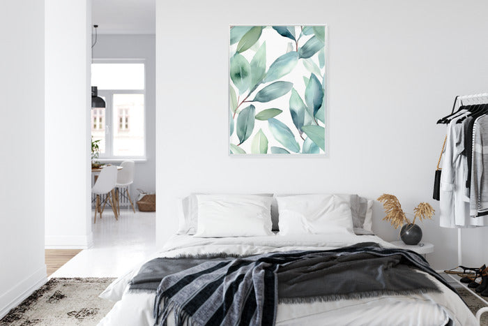 Poster Aquarell-Lorbeerblätter Rahmen Holz Mit Passepartout Farbe Natürlich