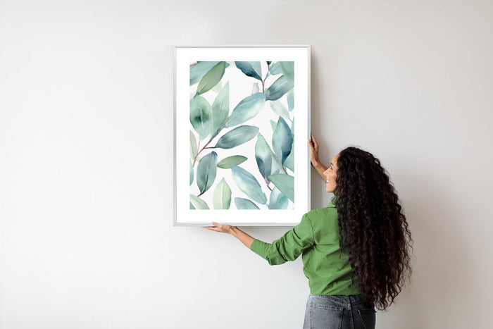 Poster Aquarell-Lorbeerblätter Rahmen Holz Mit Passepartout Farbe Natürlich