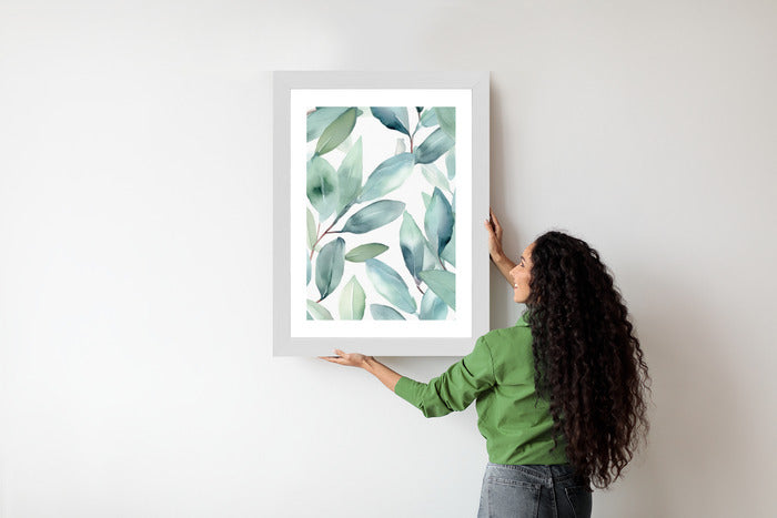 Poster Aquarell-Lorbeerblätter Rahmen Holz Mit Passepartout Farbe Natürlich