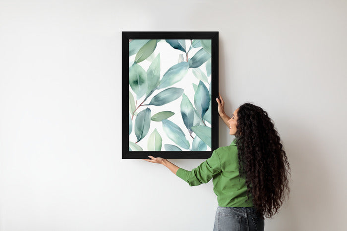 Poster Aquarell-Lorbeerblätter Rahmen Holz Mit Passepartout Farbe Natürlich
