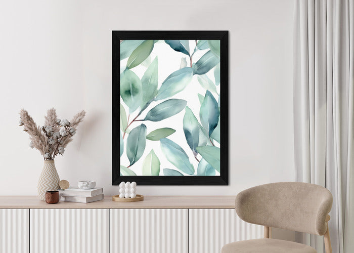 Poster Aquarell-Lorbeerblätter Rahmen Holz Mit Passepartout Farbe Natürlich