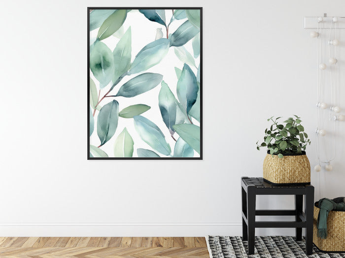 Poster Aquarell-Lorbeerblätter Rahmen Holz Mit Passepartout Farbe Natürlich