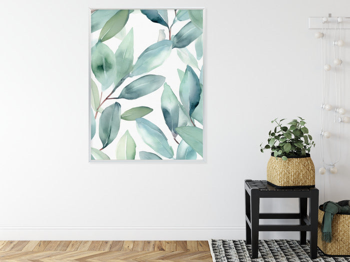 Poster Aquarell-Lorbeerblätter Rahmen Holz Mit Passepartout Farbe Natürlich