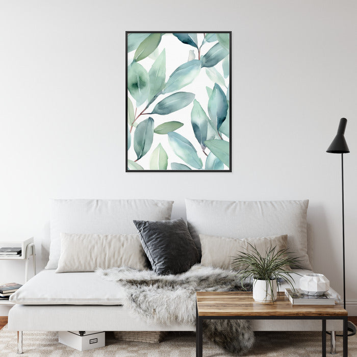 Poster Aquarell-Lorbeerblätter Rahmen Holz Mit Passepartout Farbe Natürlich