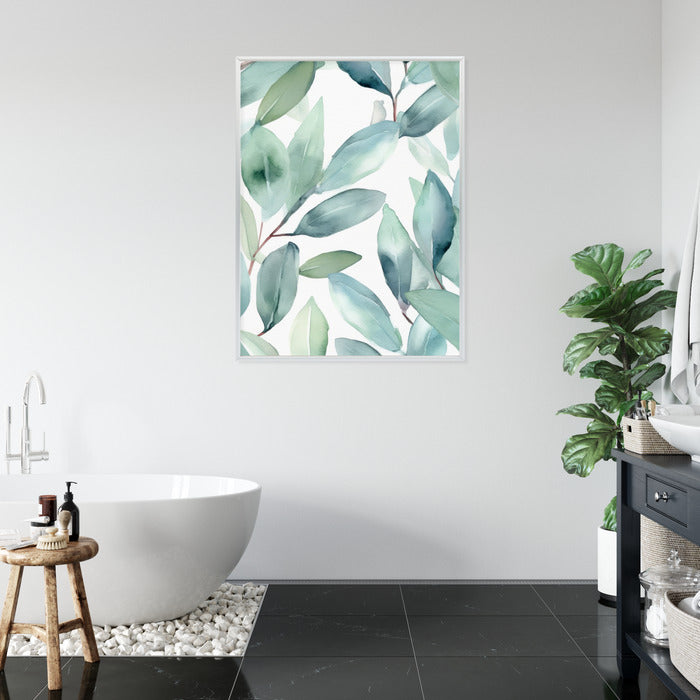 Poster Aquarell-Lorbeerblätter Rahmen Holz Mit Passepartout Farbe Natürlich