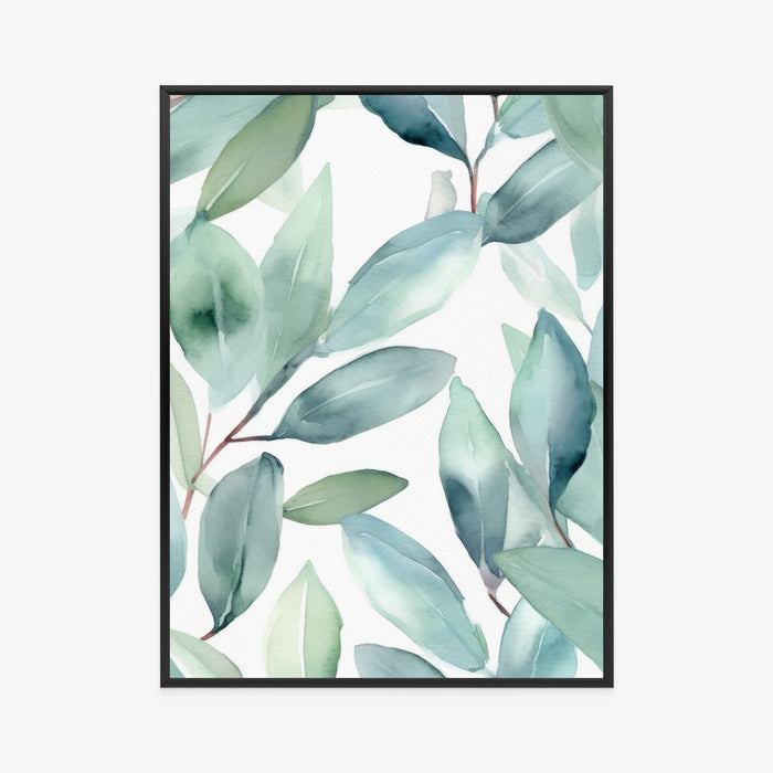 Poster Aquarell-Lorbeerblätter Rahmen Holz Mit Passepartout Farbe Natürlich
