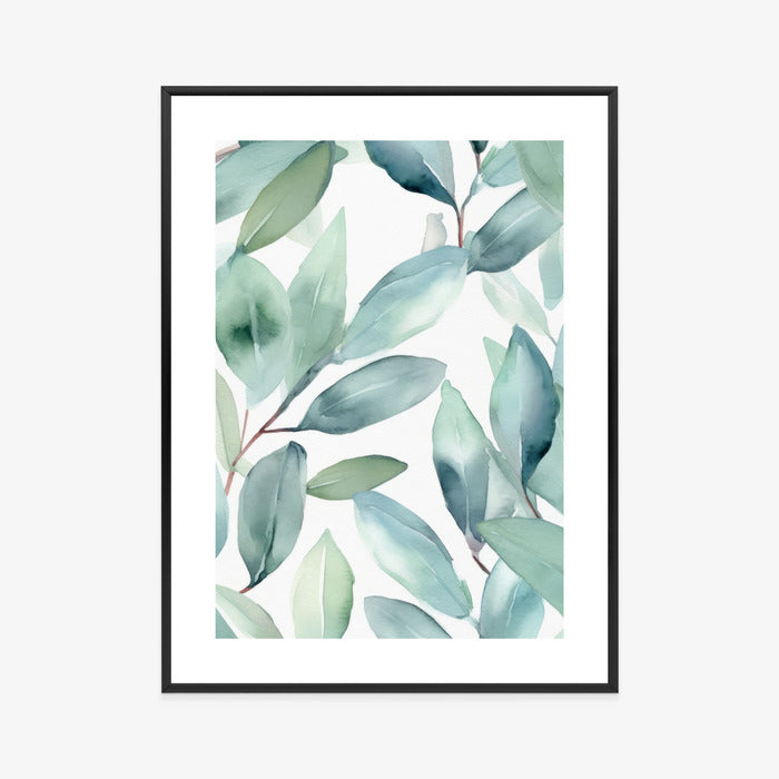 Poster Aquarell-Lorbeerblätter Rahmen Holz Mit Passepartout Farbe Natürlich