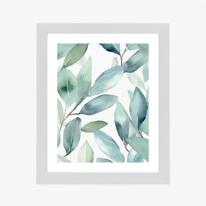 Poster Aquarell-Lorbeerblätter Rahmen Holz Mit Passepartout Farbe Natürlich