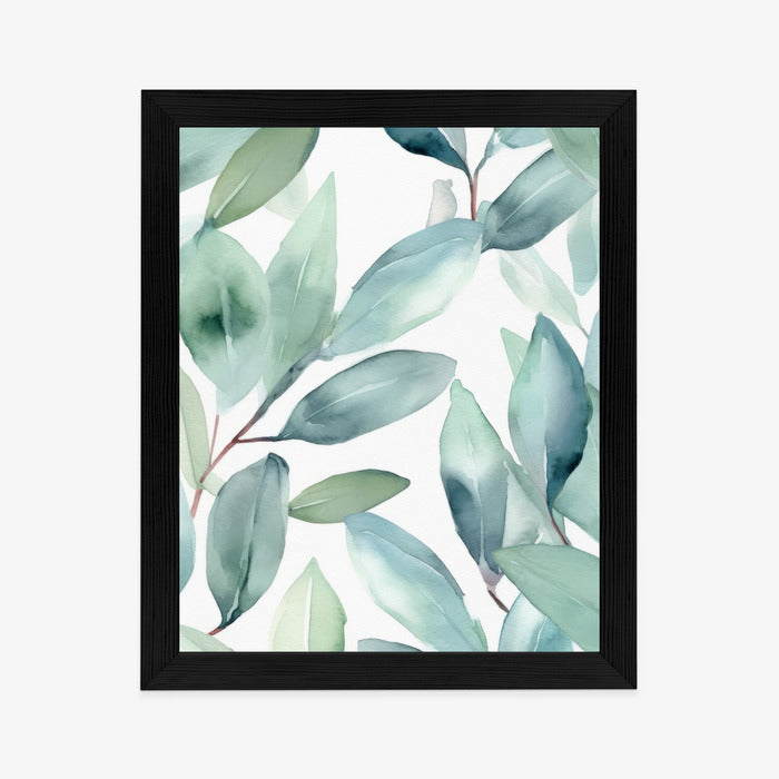 Poster Aquarell-Lorbeerblätter Rahmen Holz Mit Passepartout Farbe Natürlich