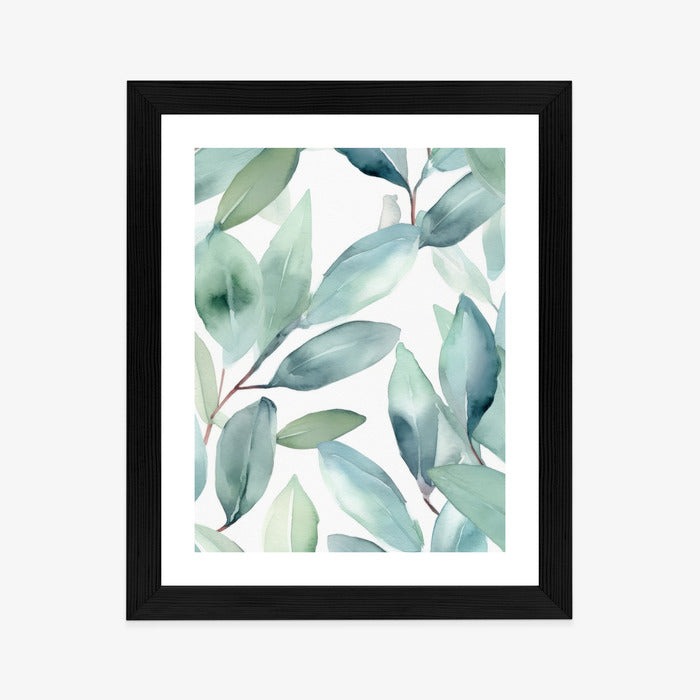Poster Aquarell-Lorbeerblätter Rahmen Holz Mit Passepartout Farbe Natürlich