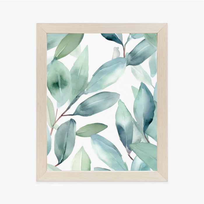 Poster Aquarell-Lorbeerblätter Rahmen Holz Mit Passepartout Farbe Natürlich