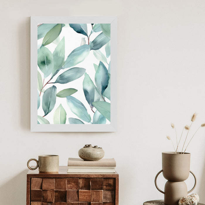 Poster Aquarell-Lorbeerblätter Rahmen Holz Mit Passepartout Farbe Natürlich