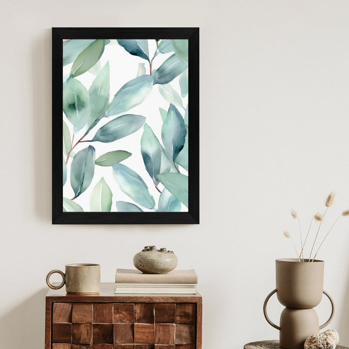 Poster Aquarell-Lorbeerblätter Rahmen Holz Mit Passepartout Farbe Natürlich