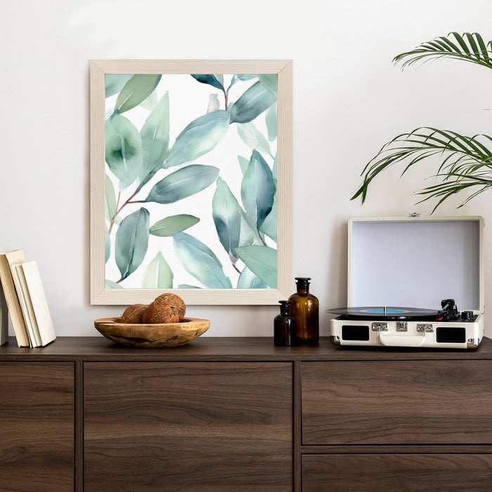 Poster Aquarell-Lorbeerblätter Rahmen Holz Mit Passepartout Farbe Natürlich