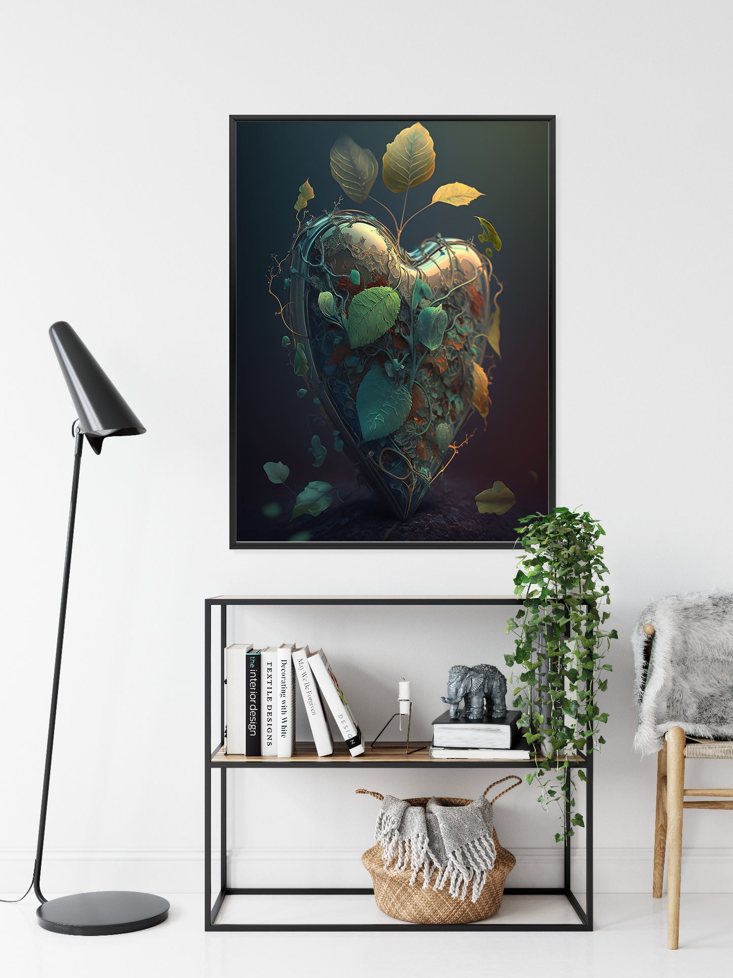 Poster Herz Und Grüne Vegetation Rahmen Holz Mit Passepartout Farbe Natürlich