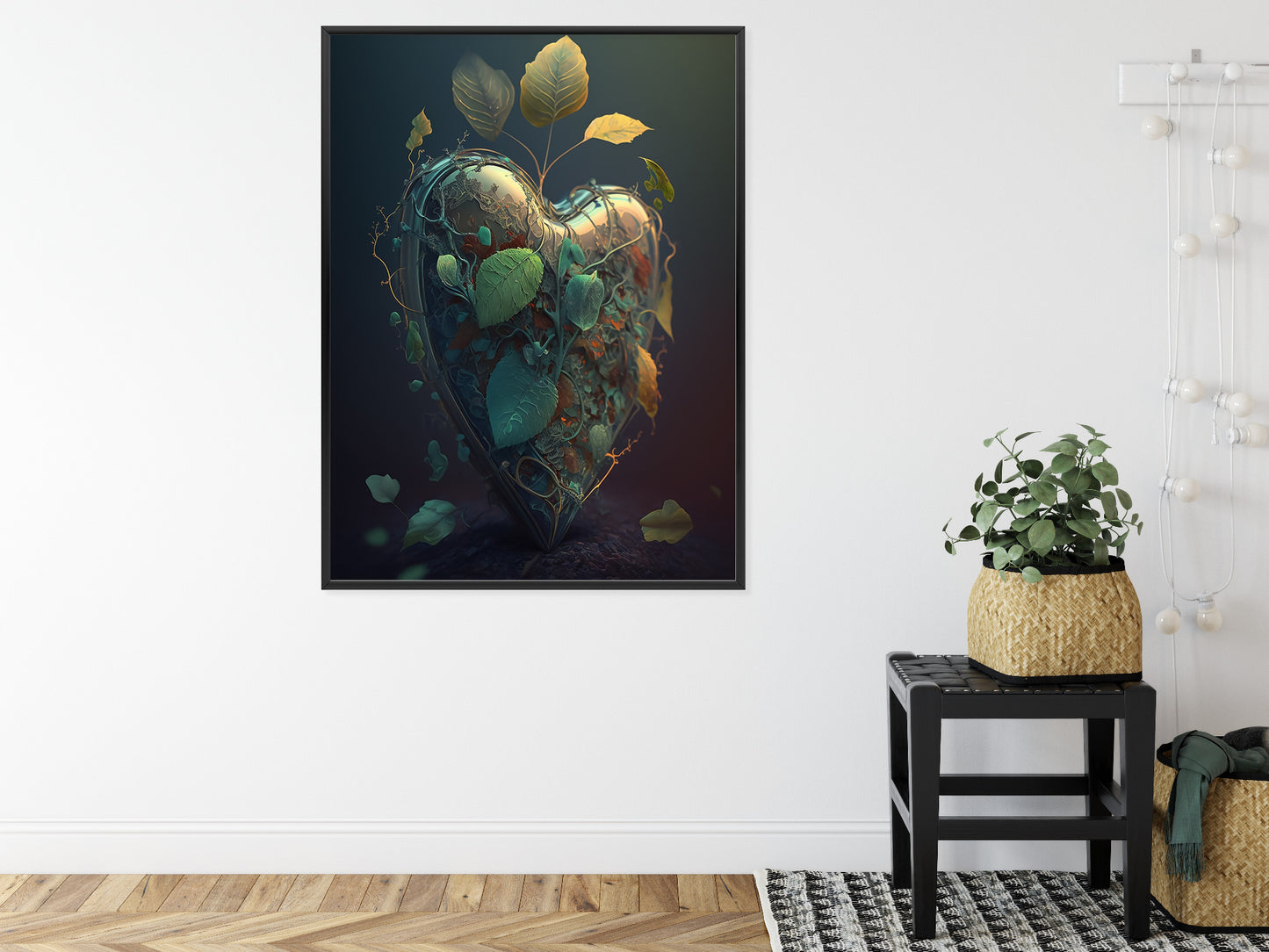 Poster Herz Und Grüne Vegetation Rahmen Holz Mit Passepartout Farbe Natürlich