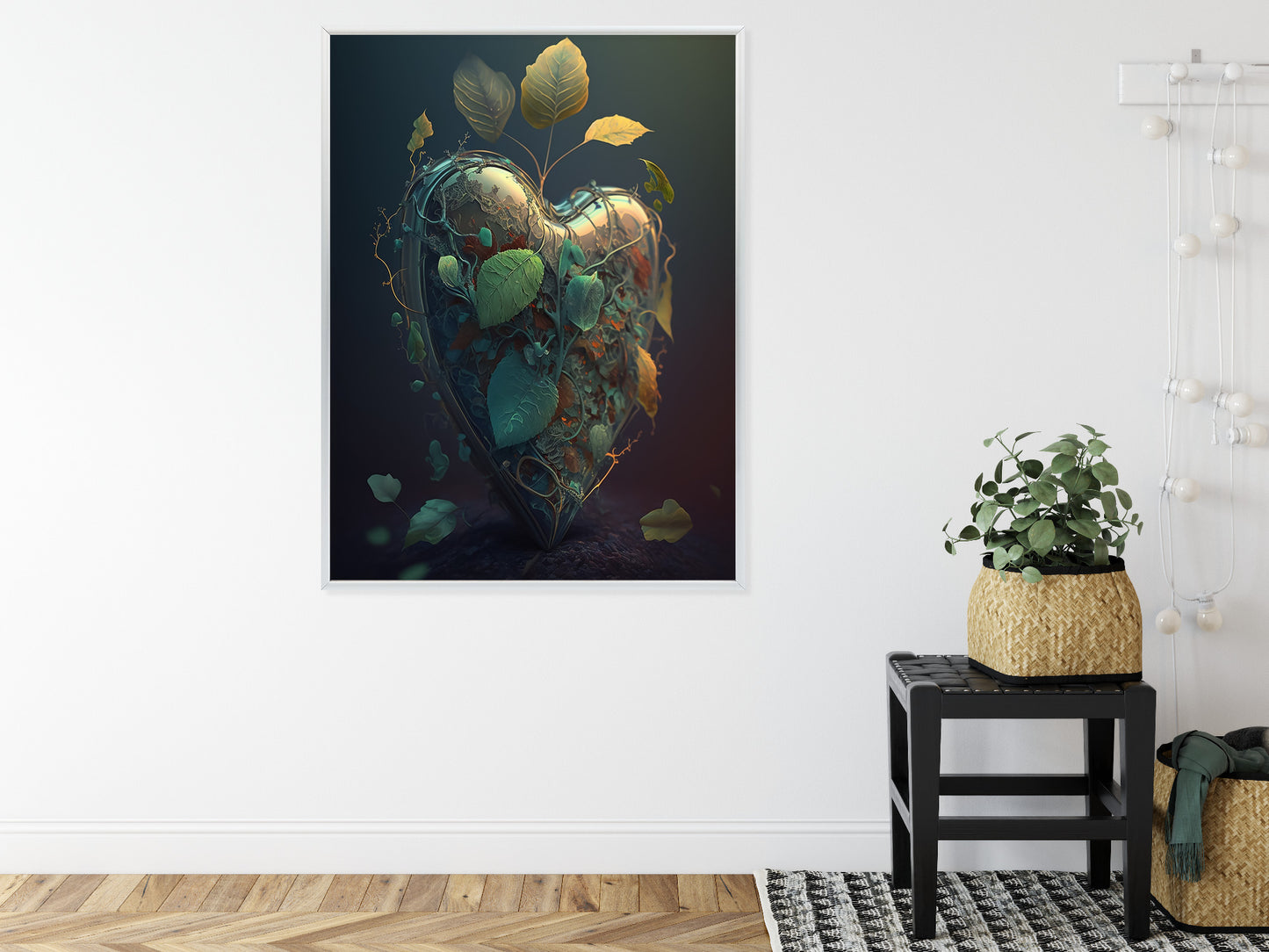 Poster Herz Und Grüne Vegetation Rahmen Holz Mit Passepartout Farbe Natürlich
