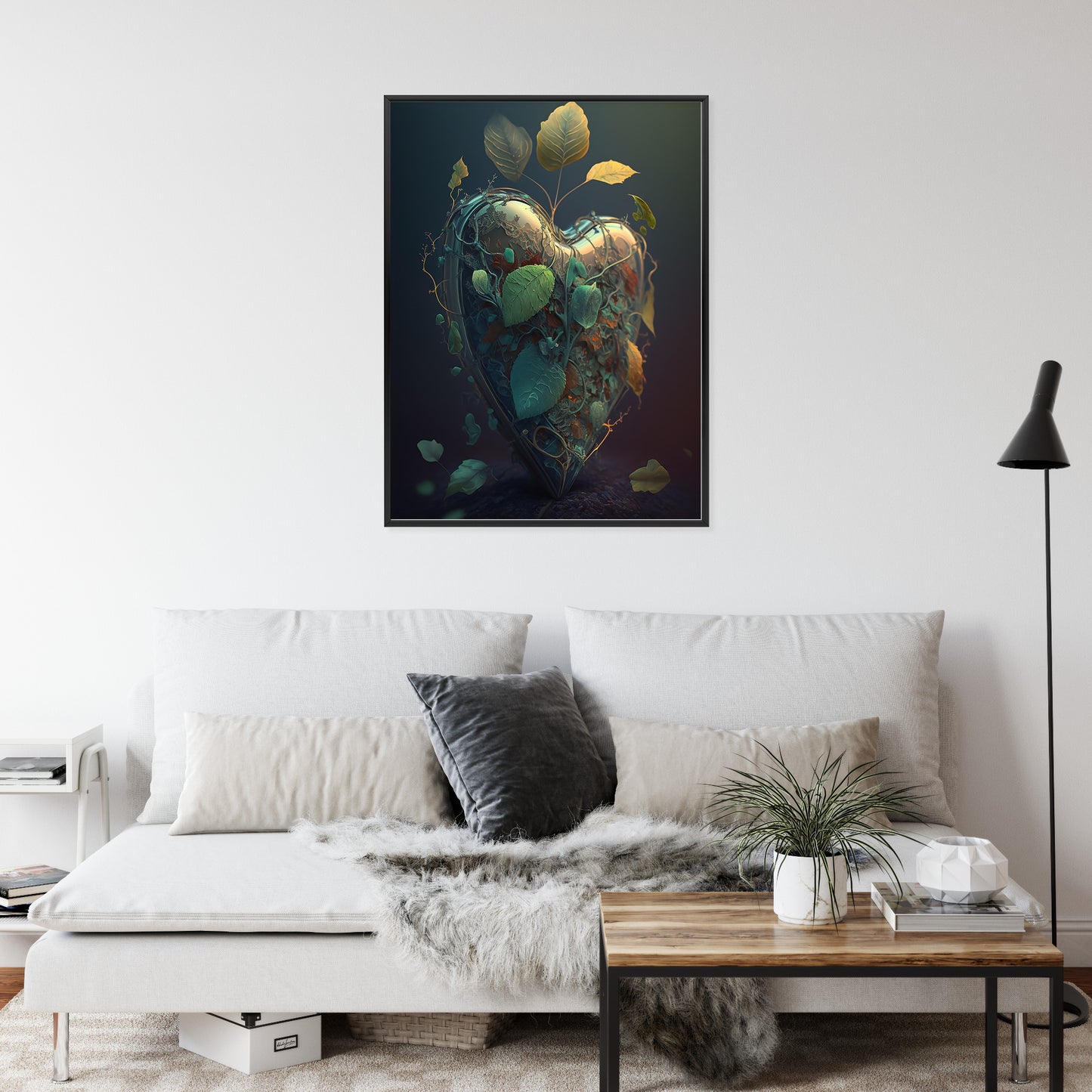 Poster Herz Und Grüne Vegetation Rahmen Holz Mit Passepartout Farbe Natürlich