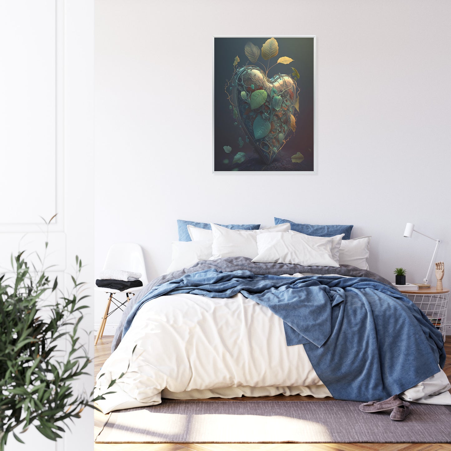 Poster Herz Und Grüne Vegetation Rahmen Holz Mit Passepartout Farbe Natürlich