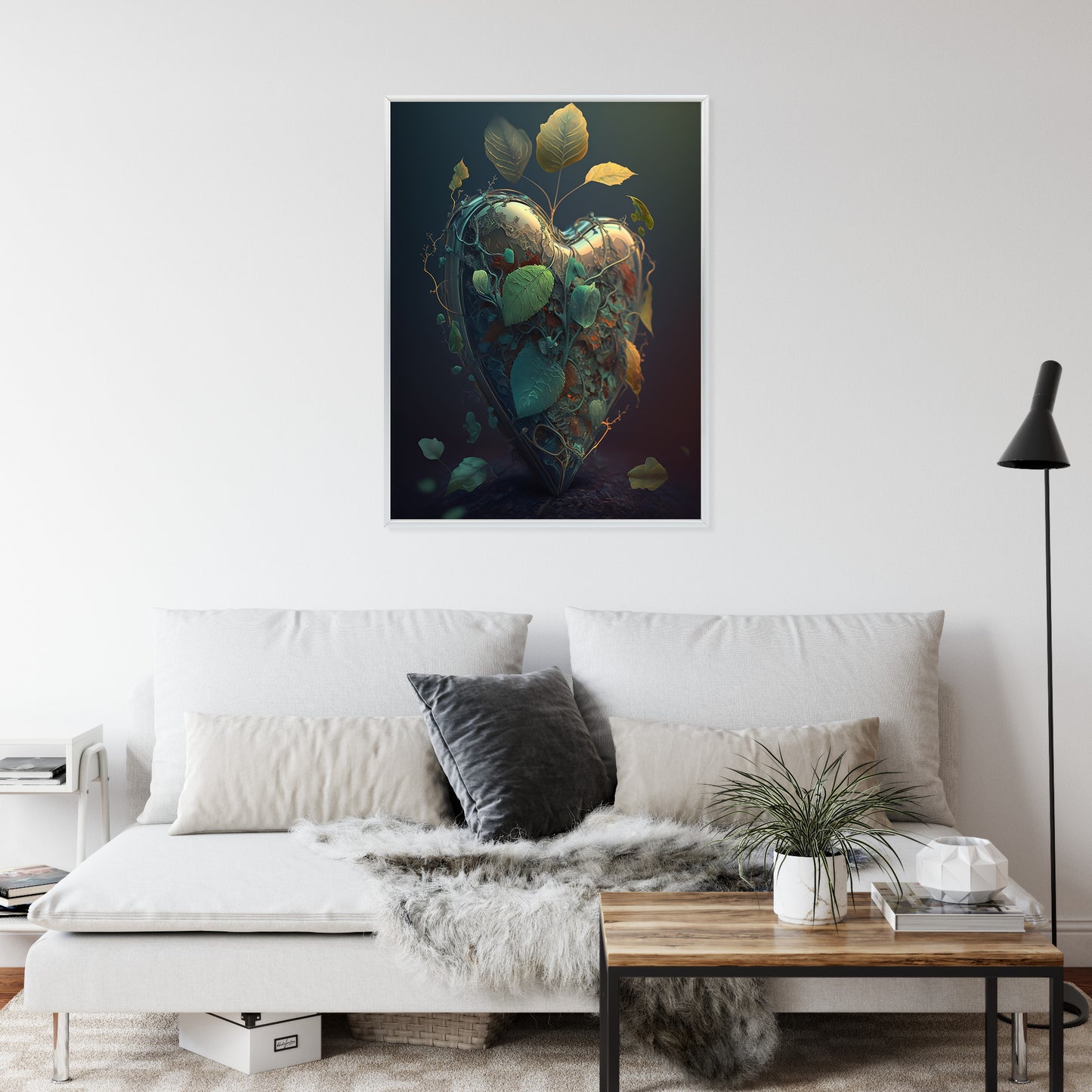 Poster Herz Und Grüne Vegetation Rahmen Holz Mit Passepartout Farbe Natürlich
