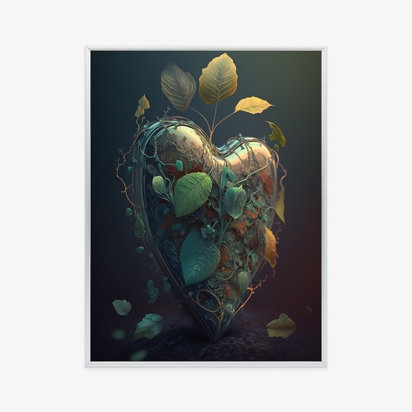 Poster Herz Und Grüne Vegetation Rahmen Holz Mit Passepartout Farbe Natürlich