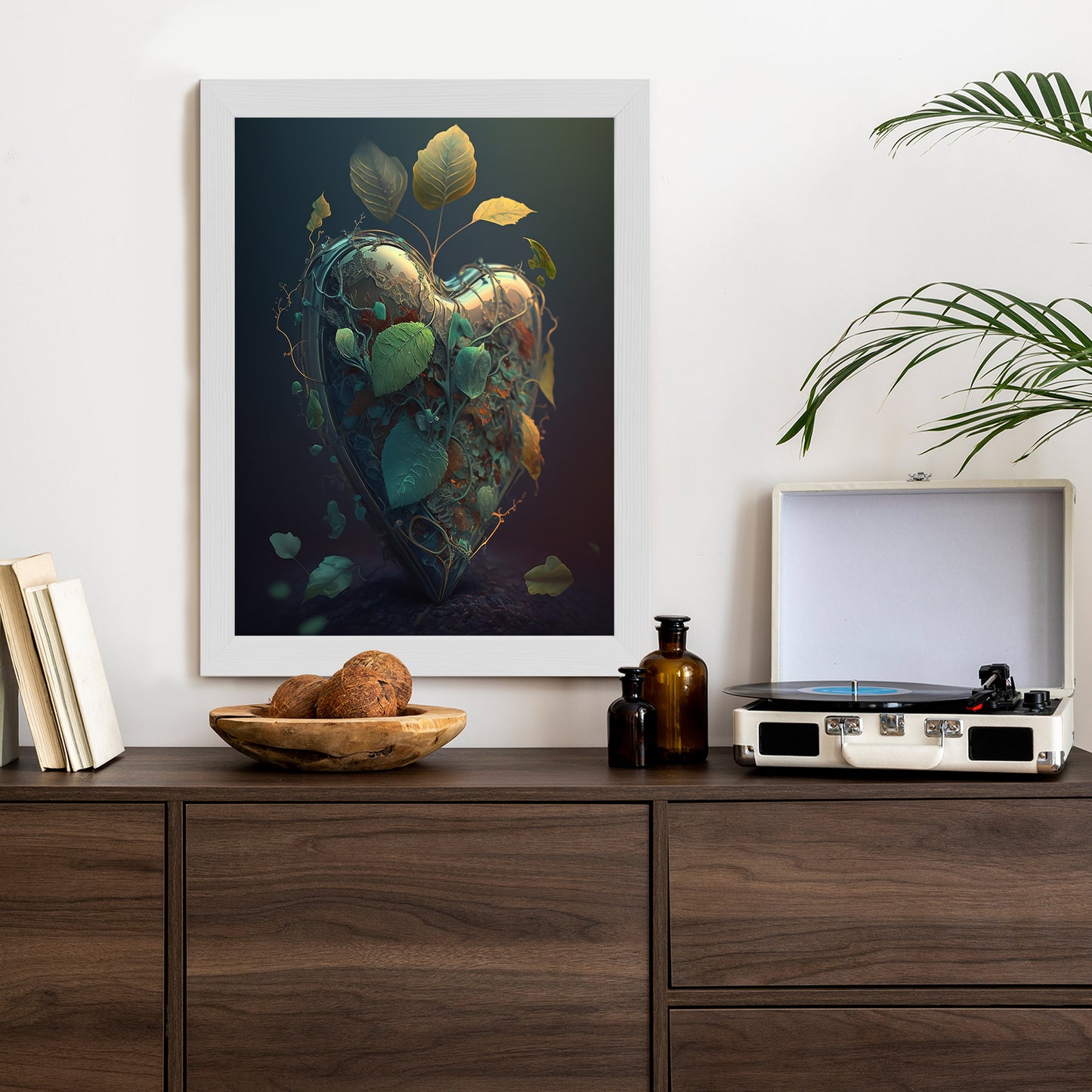 Poster Herz Und Grüne Vegetation Rahmen Holz Mit Passepartout Farbe Natürlich