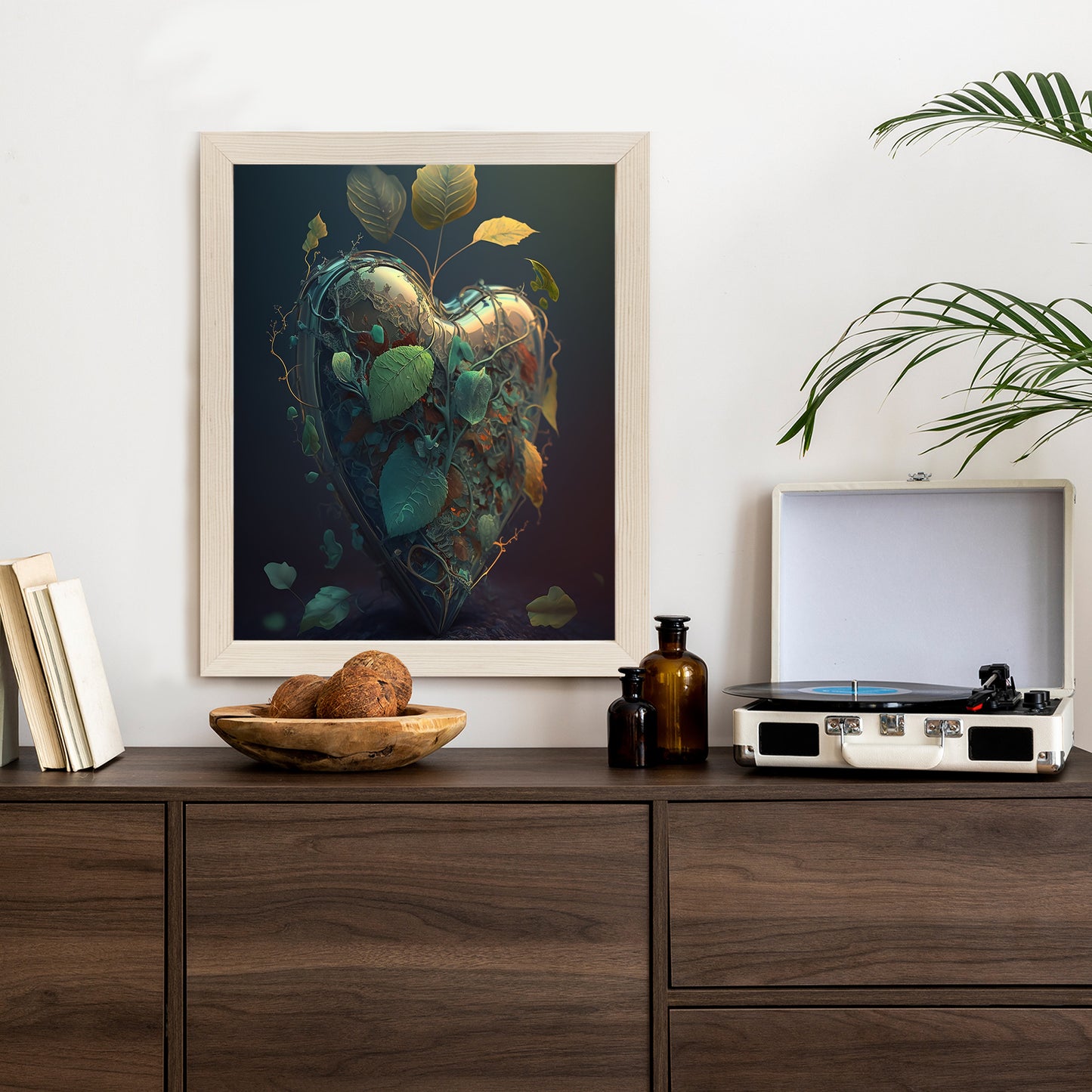 Poster Herz Und Grüne Vegetation Rahmen Holz Mit Passepartout Farbe Natürlich