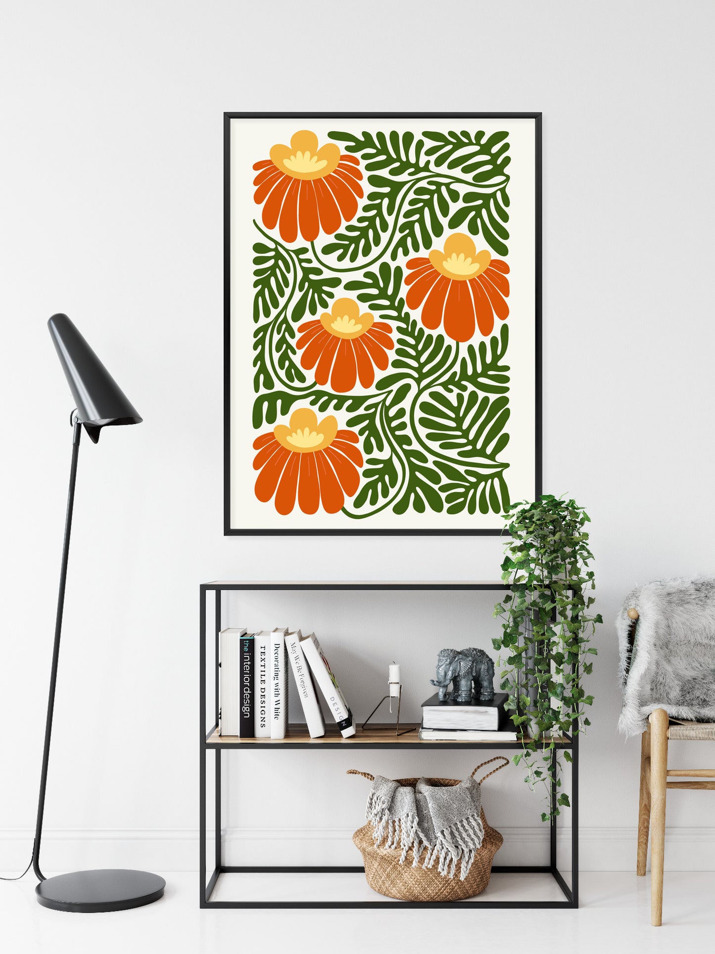 Poster Rote Blumen Im Stil Von Matisse Rahmen Holz Mit Passepartout Farbe Natürlich