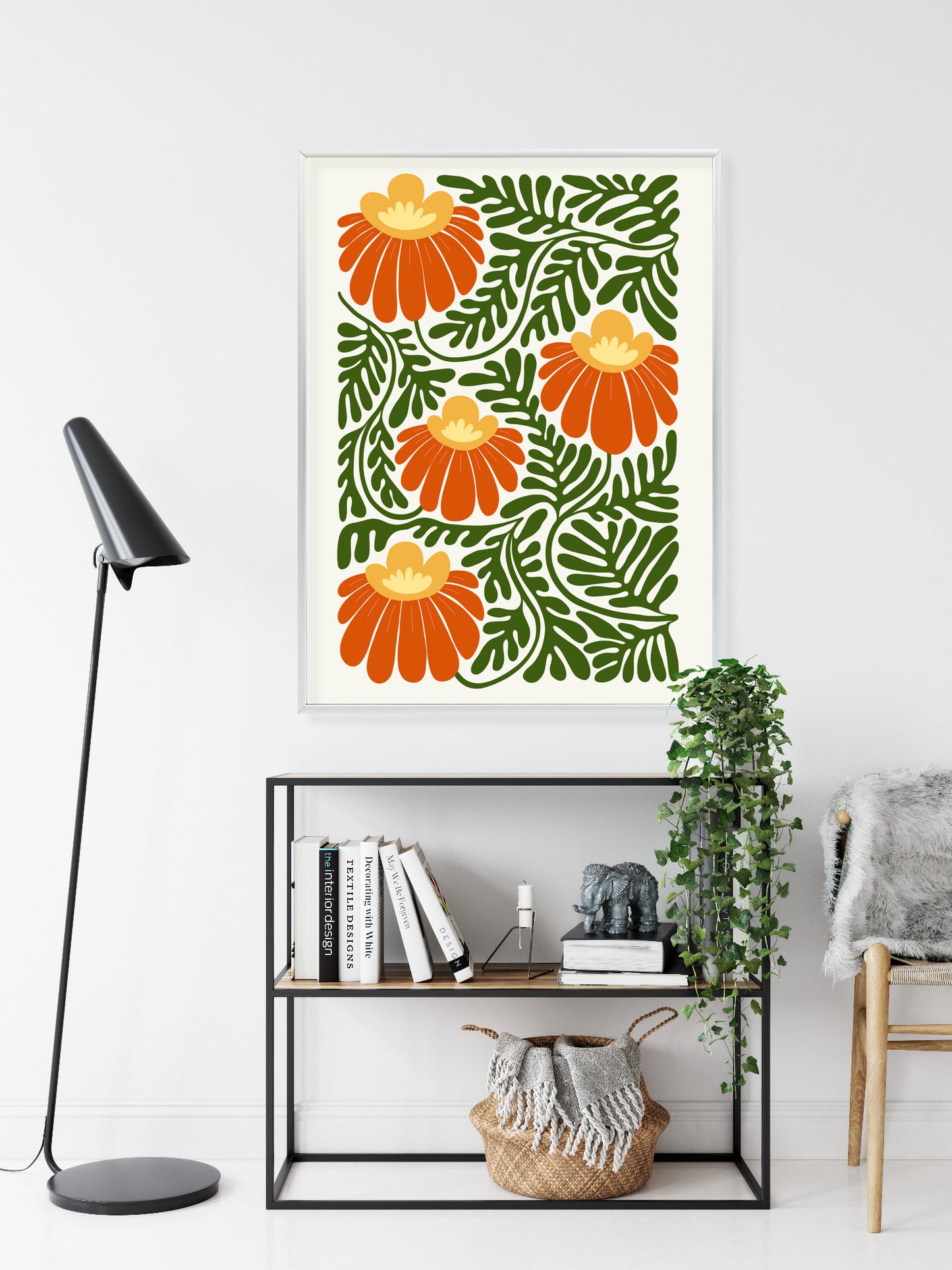 Poster Rote Blumen Im Stil Von Matisse Rahmen Holz Mit Passepartout Farbe Natürlich