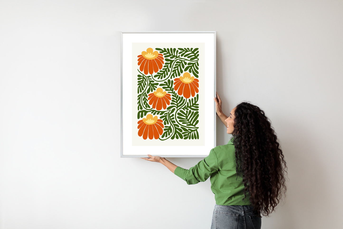 Poster Rote Blumen Im Stil Von Matisse Rahmen Holz Mit Passepartout Farbe Natürlich
