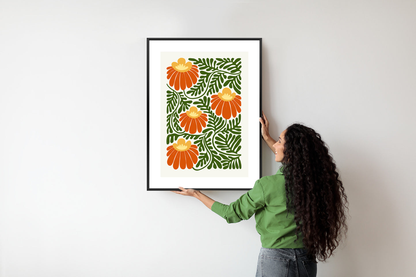 Poster Rote Blumen Im Stil Von Matisse Rahmen Holz Mit Passepartout Farbe Natürlich