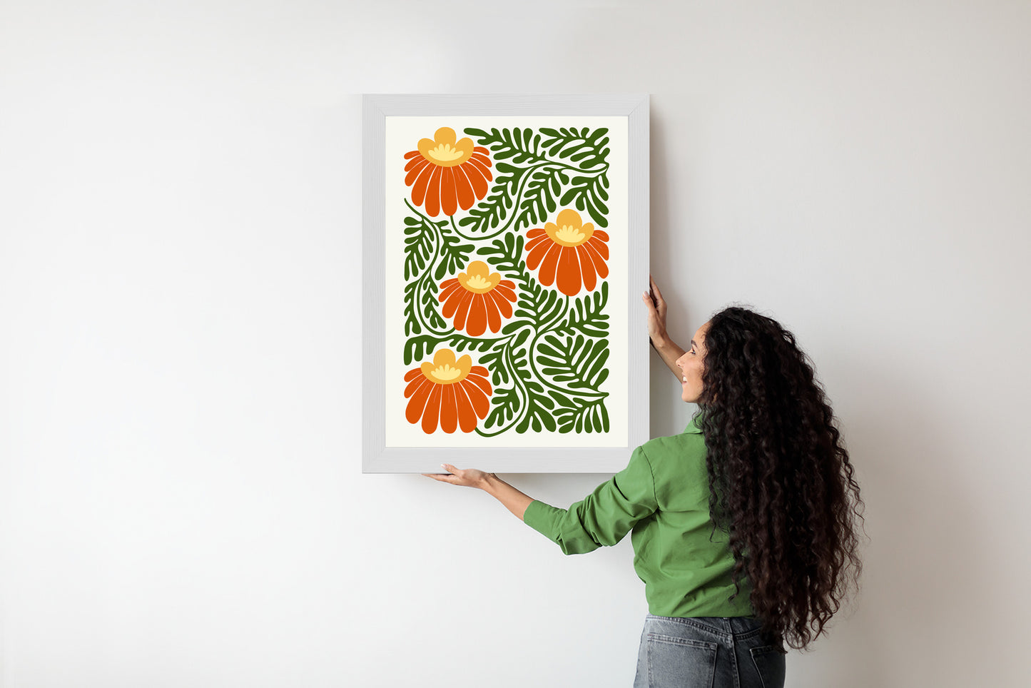 Poster Rote Blumen Im Stil Von Matisse Rahmen Holz Mit Passepartout Farbe Natürlich