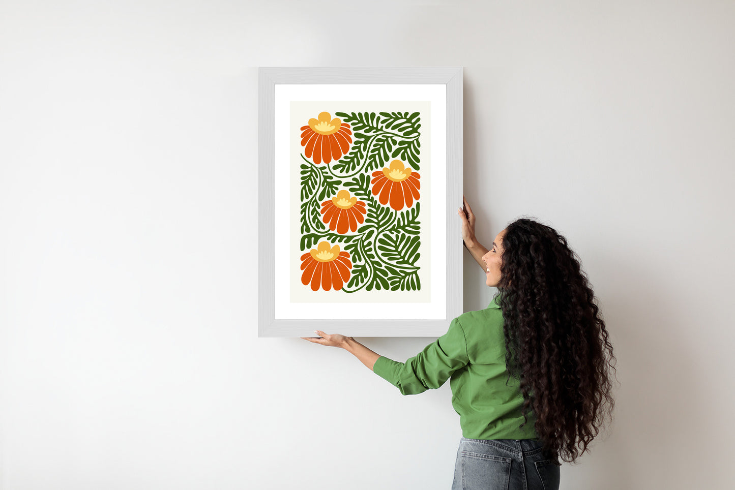 Poster Rote Blumen Im Stil Von Matisse Rahmen Holz Mit Passepartout Farbe Natürlich