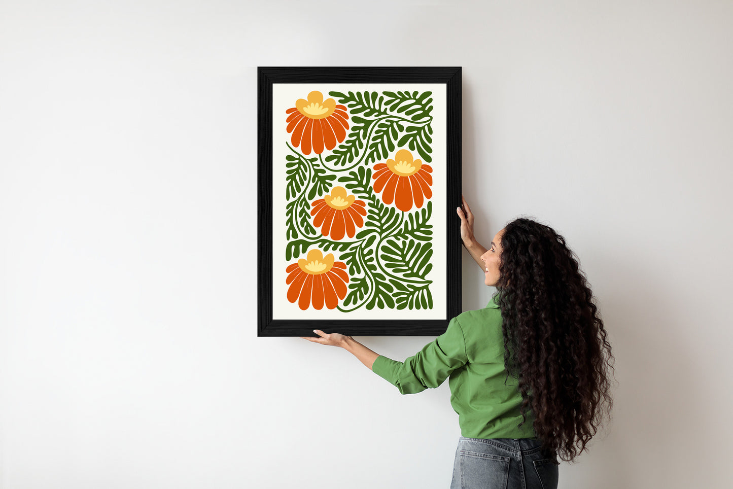 Poster Rote Blumen Im Stil Von Matisse Rahmen Holz Mit Passepartout Farbe Natürlich