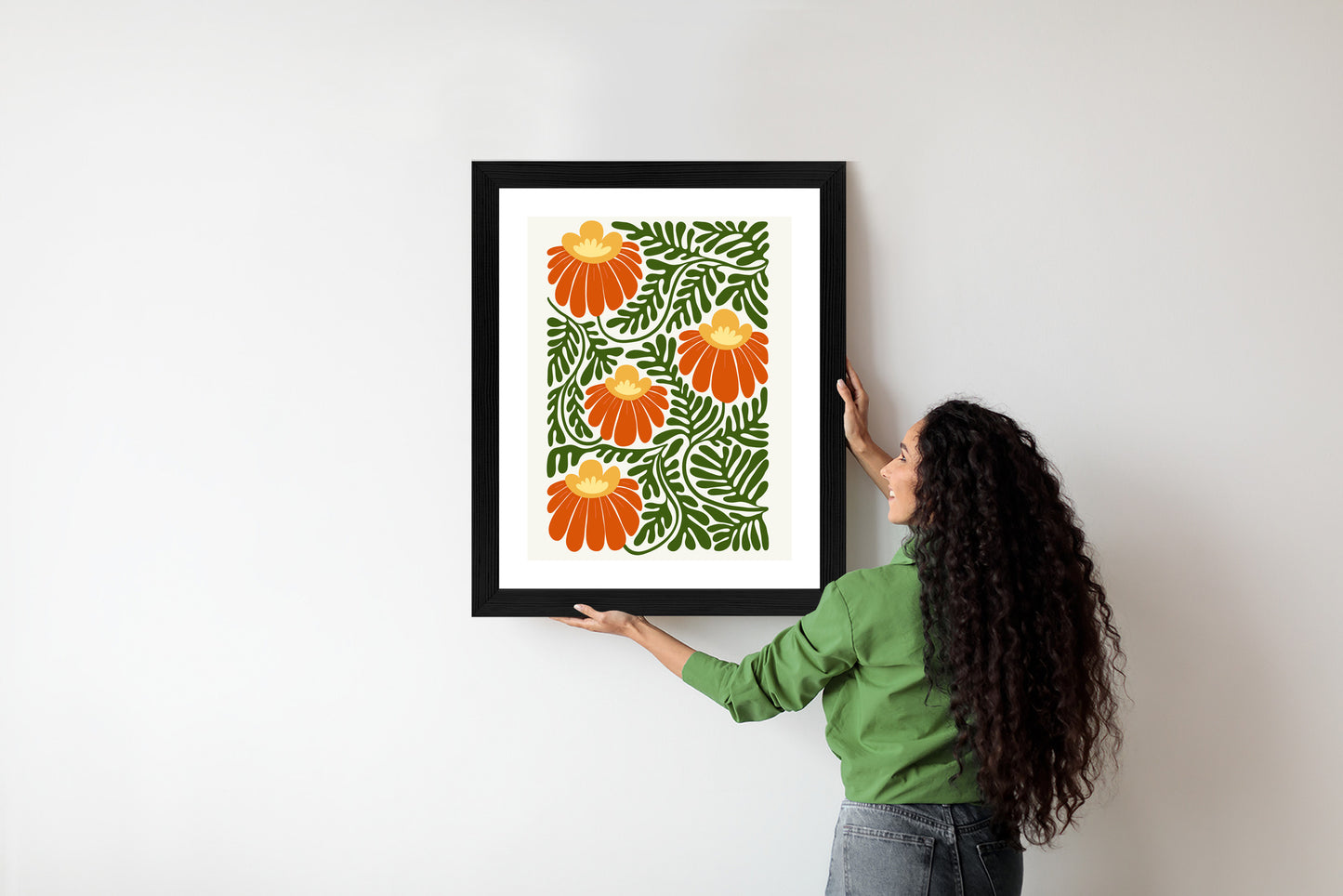 Poster Rote Blumen Im Stil Von Matisse Rahmen Holz Mit Passepartout Farbe Natürlich