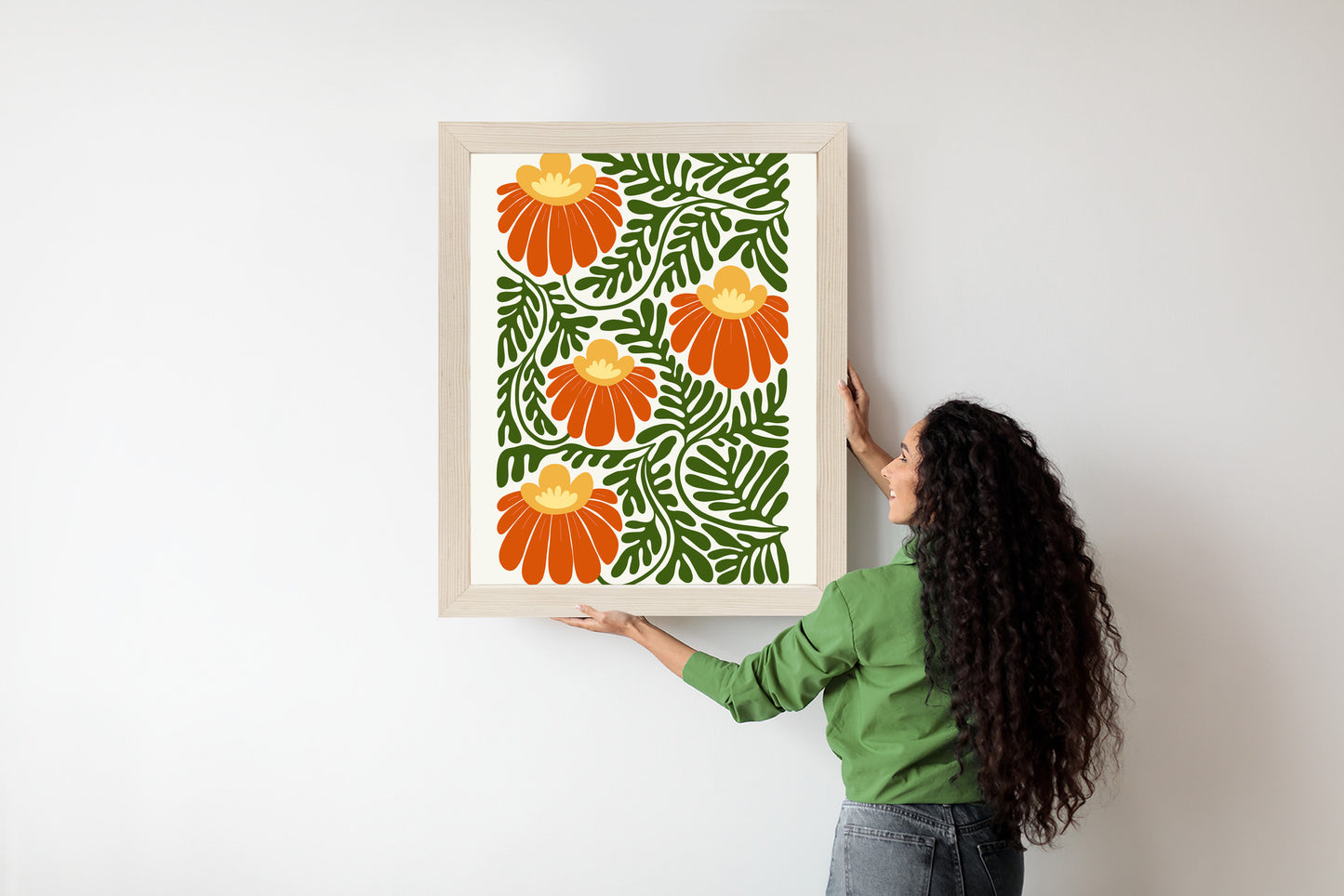 Poster Rote Blumen Im Stil Von Matisse Rahmen Holz Mit Passepartout Farbe Natürlich