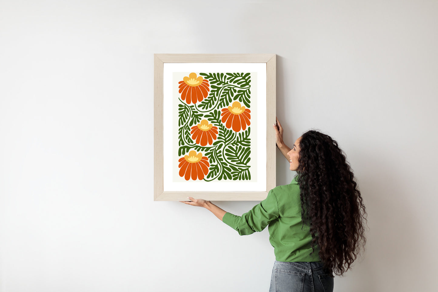 Poster Rote Blumen Im Stil Von Matisse Rahmen Holz Mit Passepartout Farbe Natürlich
