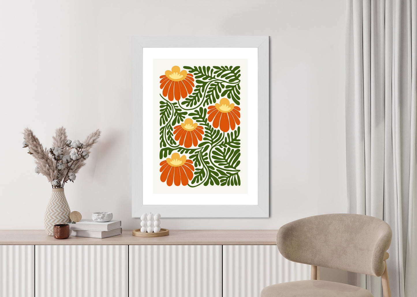 Poster Rote Blumen Im Stil Von Matisse Rahmen Holz Mit Passepartout Farbe Natürlich