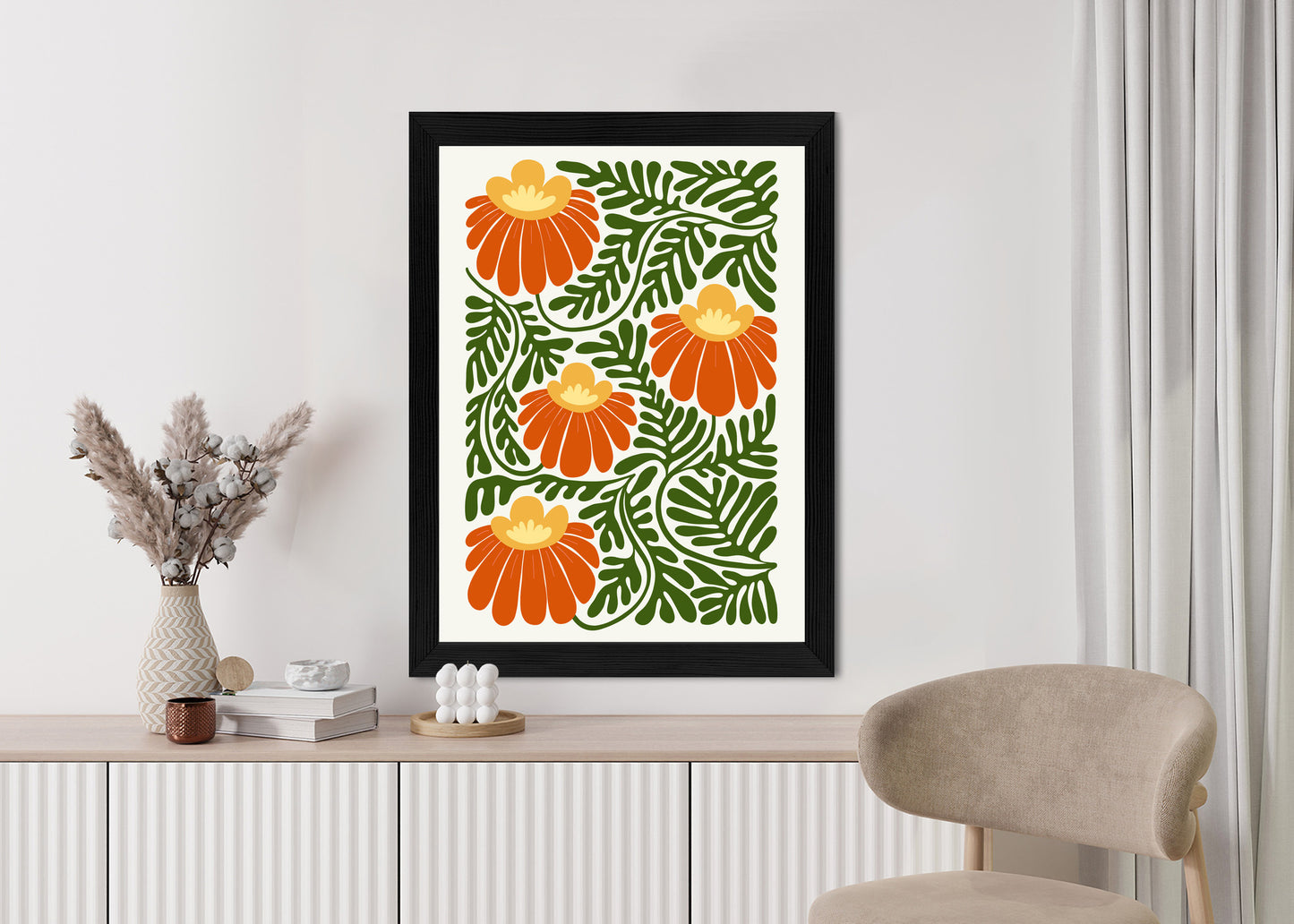 Poster Rote Blumen Im Stil Von Matisse Rahmen Holz Mit Passepartout Farbe Natürlich