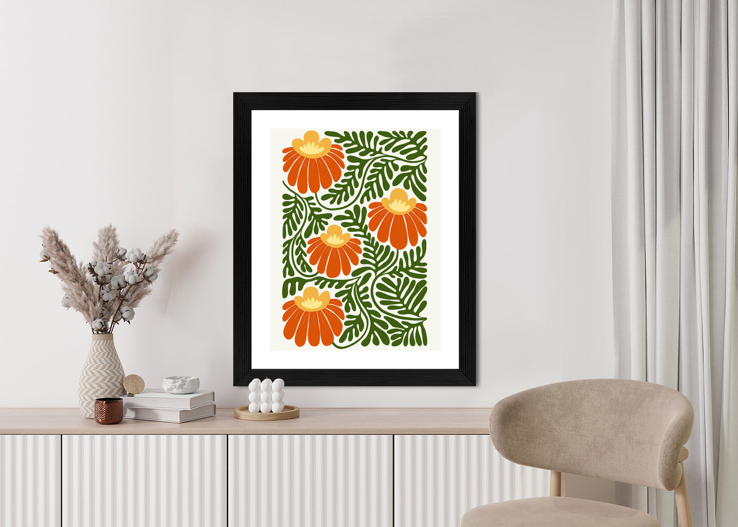 Poster Rote Blumen Im Stil Von Matisse Rahmen Holz Mit Passepartout Farbe Natürlich