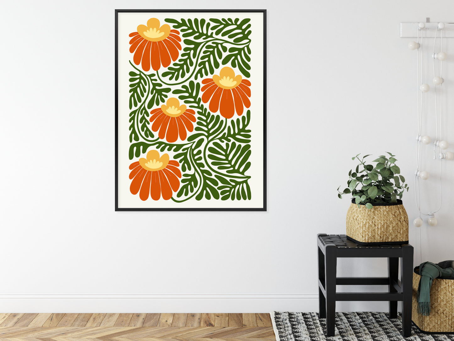 Poster Rote Blumen Im Stil Von Matisse Rahmen Holz Mit Passepartout Farbe Natürlich