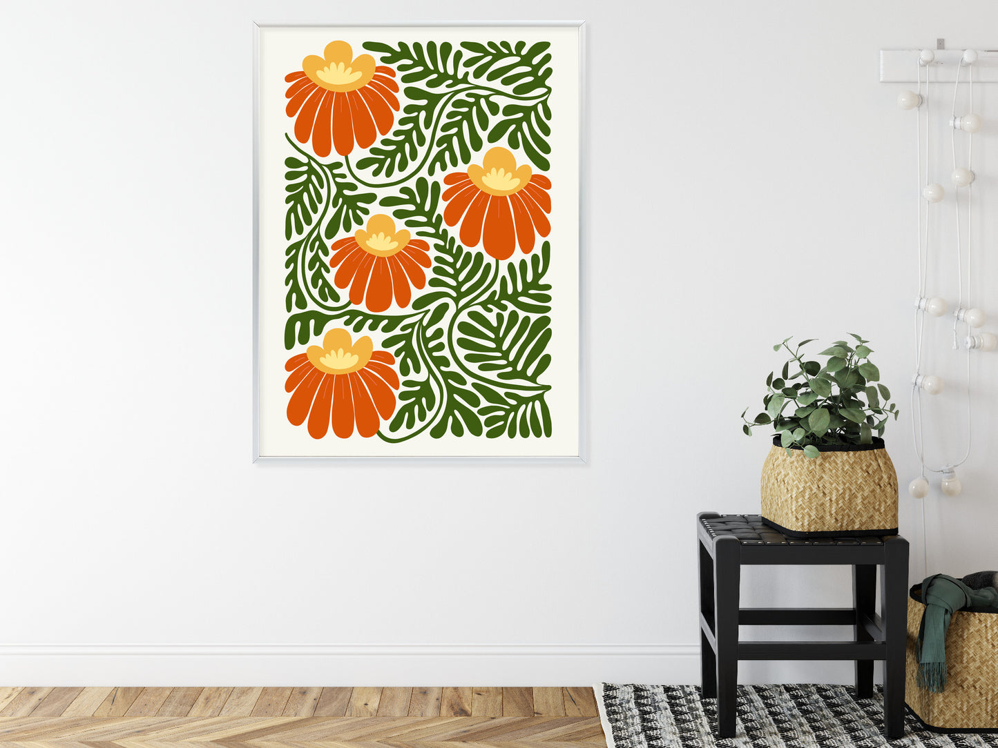 Poster Rote Blumen Im Stil Von Matisse Rahmen Holz Mit Passepartout Farbe Natürlich