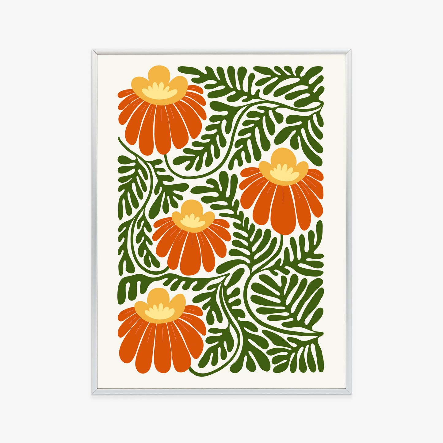 Poster Rote Blumen Im Stil Von Matisse Rahmen Holz Mit Passepartout Farbe Natürlich
