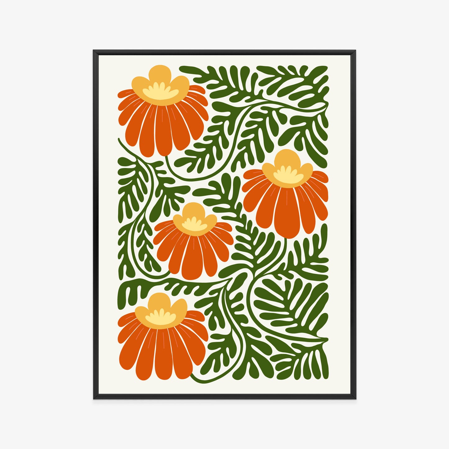 Poster Rote Blumen Im Stil Von Matisse Rahmen Holz Mit Passepartout Farbe Natürlich