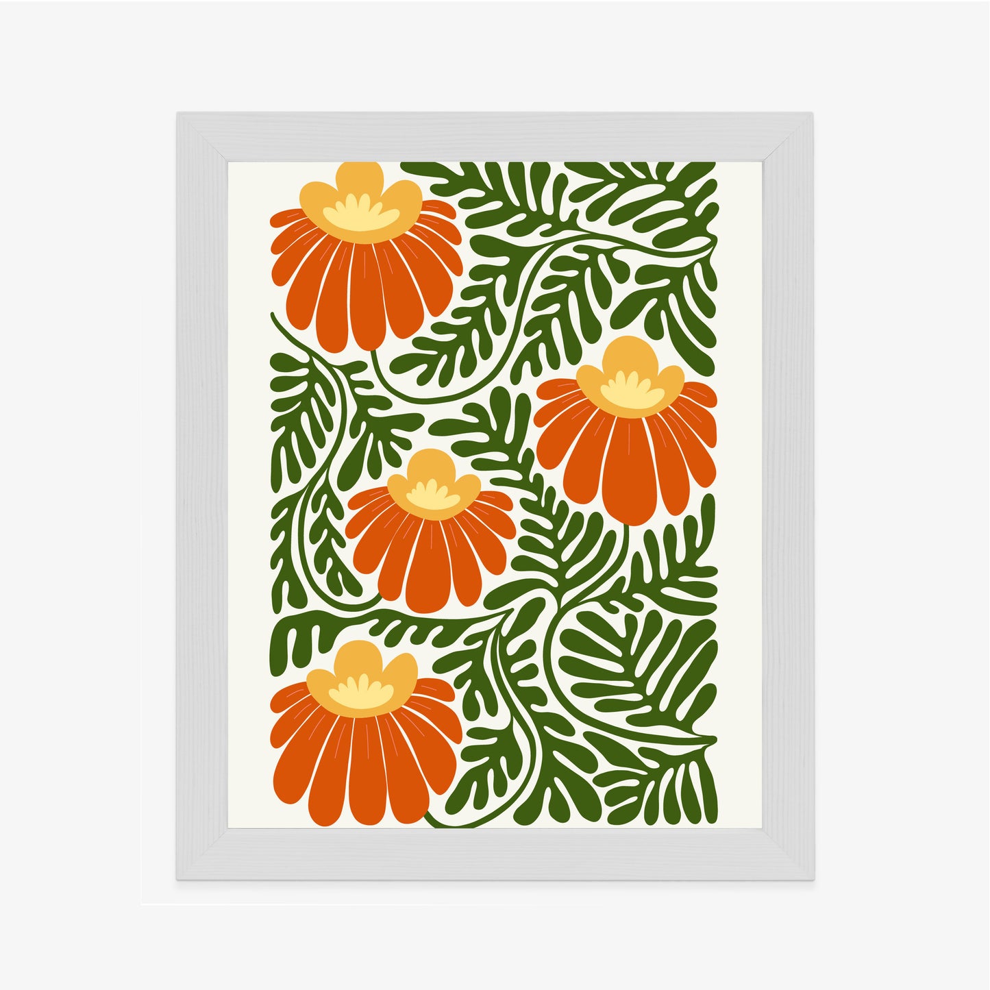 Poster Rote Blumen Im Stil Von Matisse Rahmen Holz Mit Passepartout Farbe Natürlich