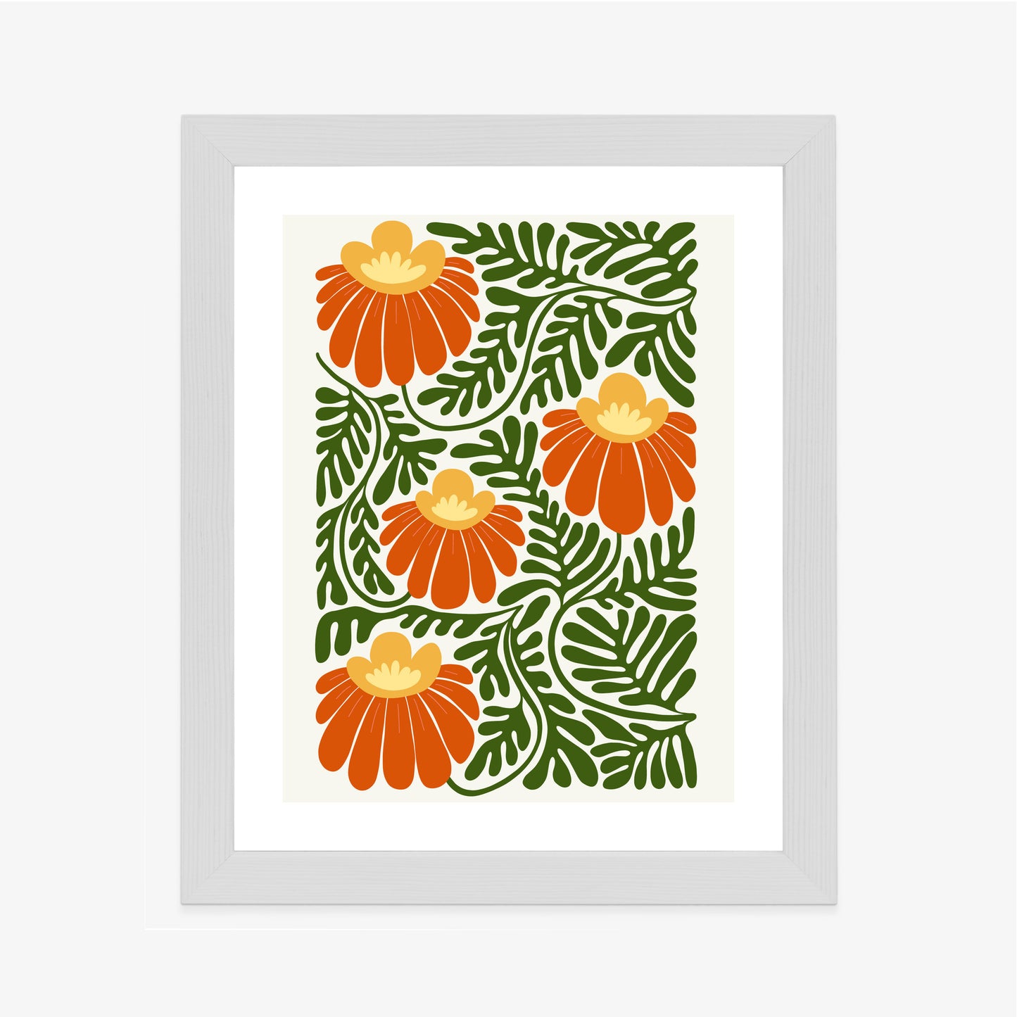 Poster Rote Blumen Im Stil Von Matisse Rahmen Holz Mit Passepartout Farbe Natürlich
