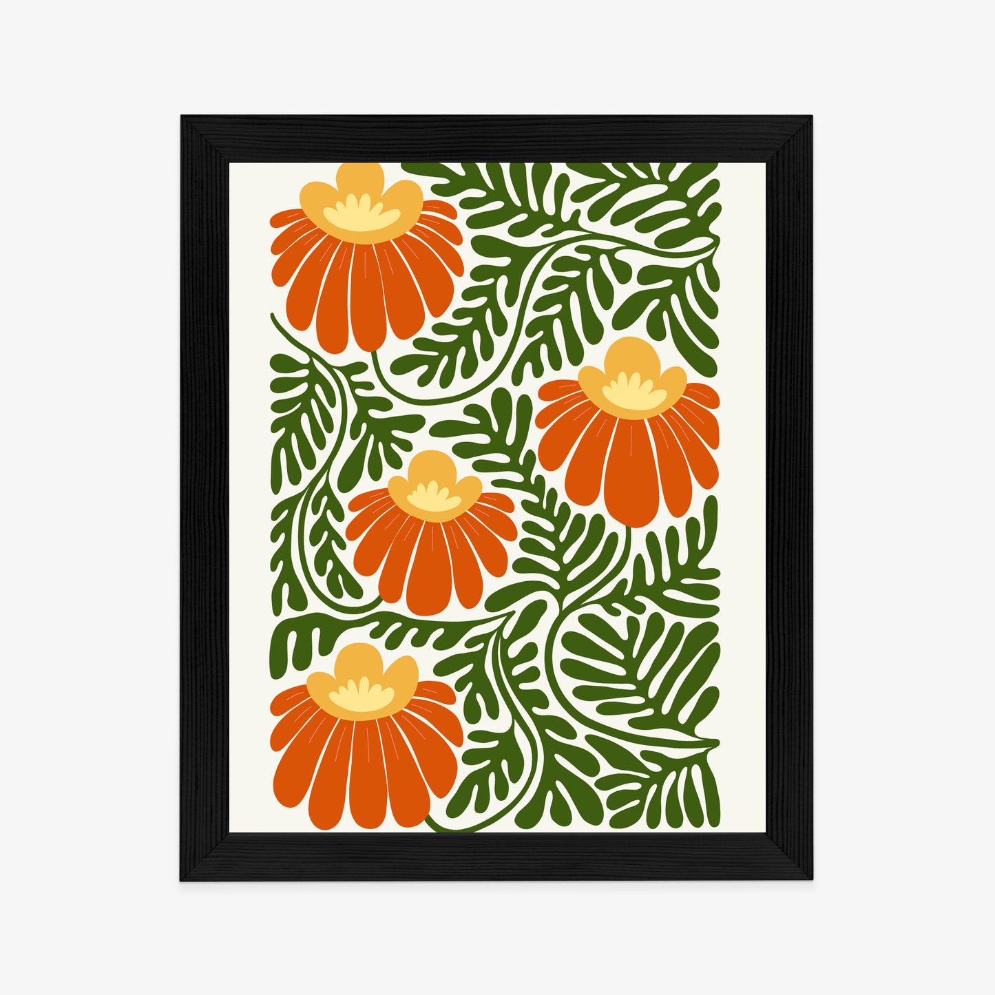Poster Rote Blumen Im Stil Von Matisse Rahmen Holz Mit Passepartout Farbe Natürlich