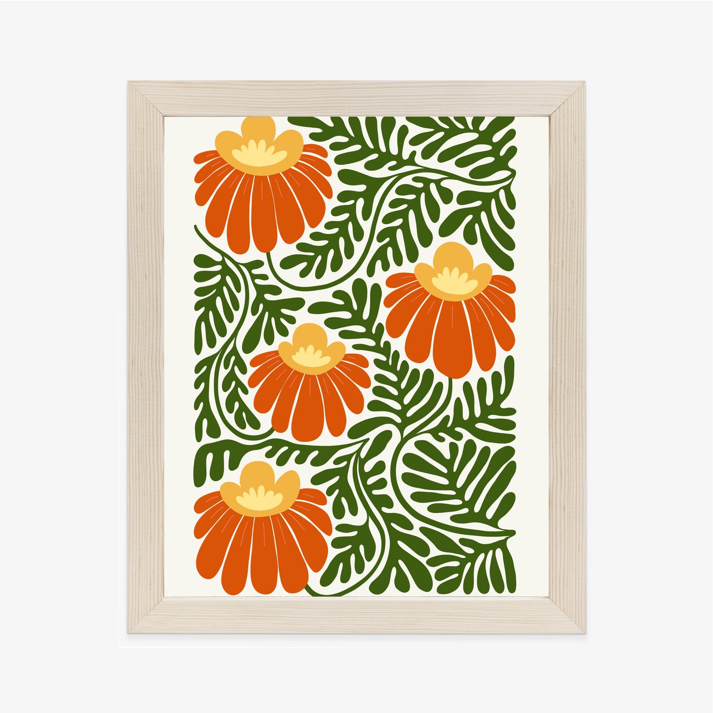 Poster Rote Blumen Im Stil Von Matisse Rahmen Holz Mit Passepartout Farbe Natürlich